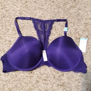 Candie's Purple Bra, NWT, Lace Back, Front Closure, Size 38C